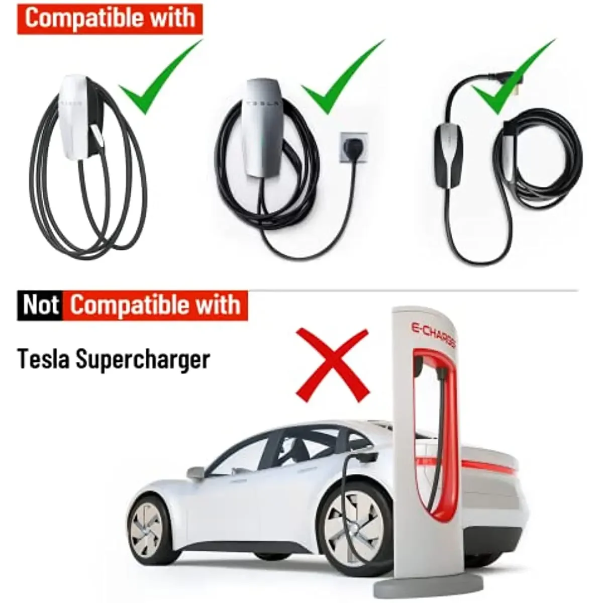 Nur für Tesla zu J1772 Lade Adapter, J1772 EVs Ladegerät Adapter Max 60 Amp & 250V