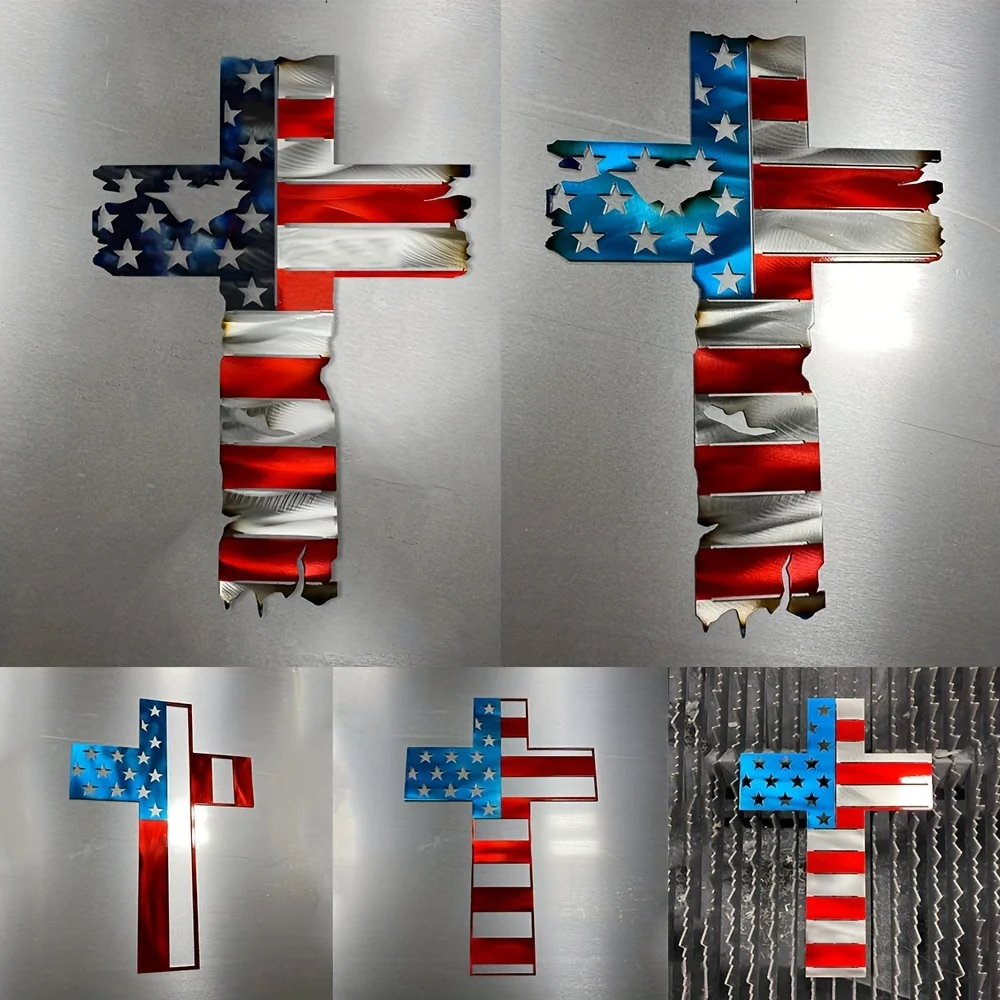 1pc Tattered Metal Cross American Flag Home Decor for Veterans - Patriotic Wall Art Honoring Those Who Served