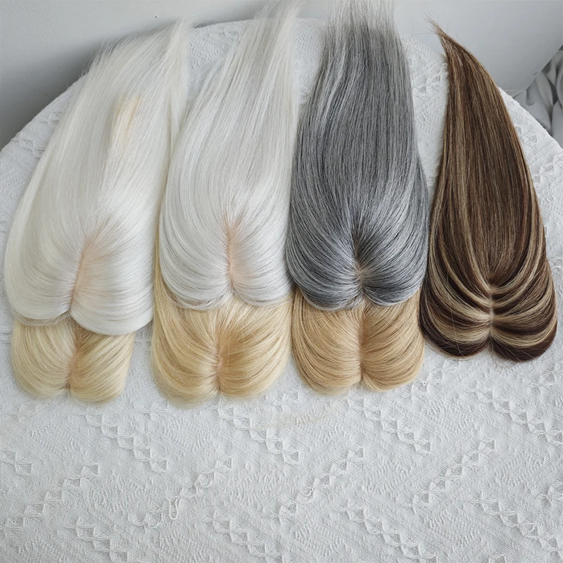 MRSHAIR Toppers per capelli umani con clip Toppers per capelli per donna Naturale Wosy per capelli sottili Toppers in un unico pezzo Base 5x9 cm