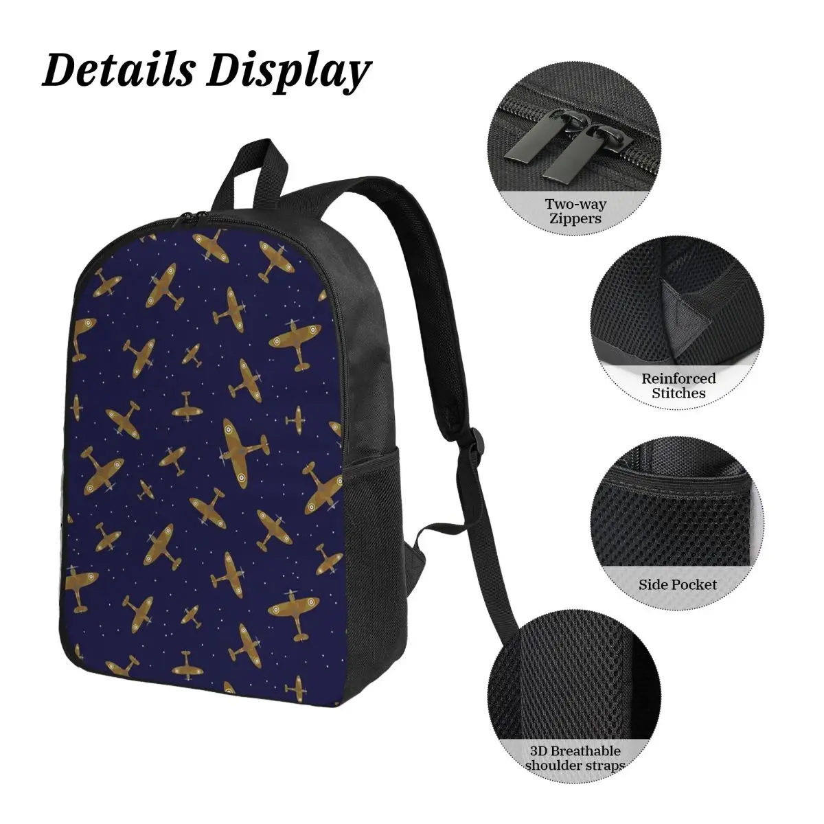 Spitfire War Planes In Flight On Navy Blue Backpack  BookBag School Bag Shoulder Bags 3ps Insulated Lunch Bag Pencil Case view 5