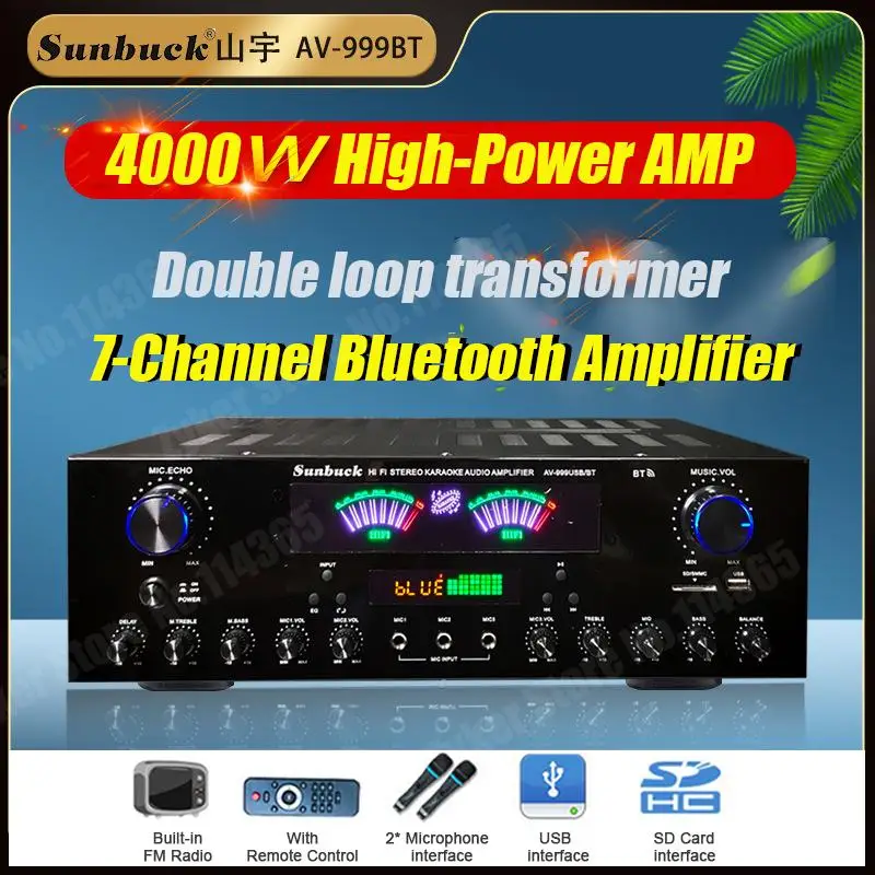 999BT/555BT HiFi Stereo Digital Bluetooth Verstärker Dual Dynamische Bildschirm Sound AMP Für Home Auto Treffen Karaoke Kino max 4000W – Detail 1