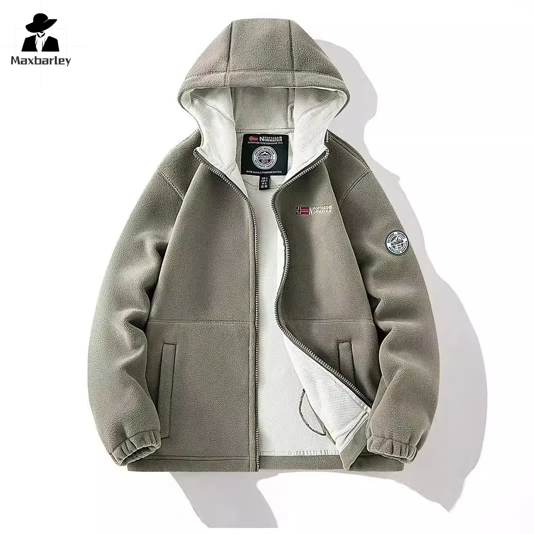 Parka polar de lã masculina com bolsos, jaqueta dupla face, casaco quente com capuz, marca unissex de alta qualidade, inverno, à prova de frio