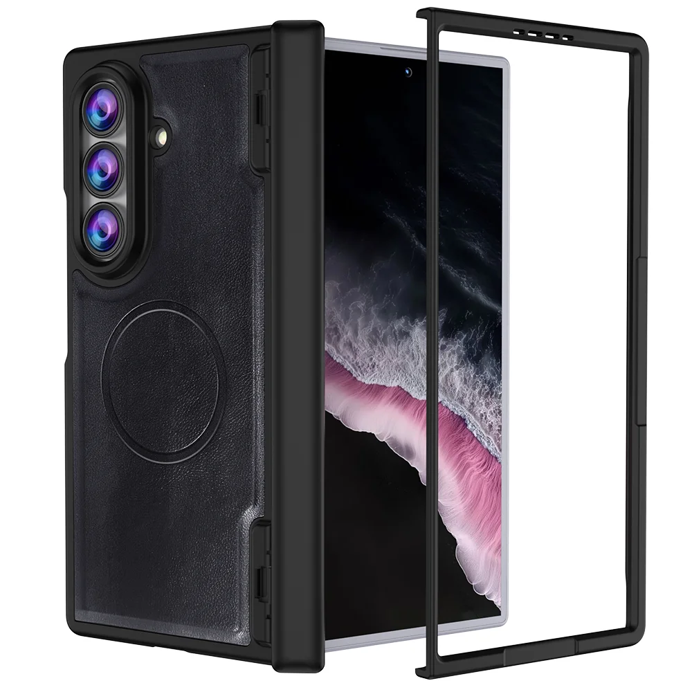 For Samsung Galaxy Z Fold 8 Ultra Case Luxury Matte Leather Magnetic Wireless Chargingv Hinge With Tempered Film Shockproof Case