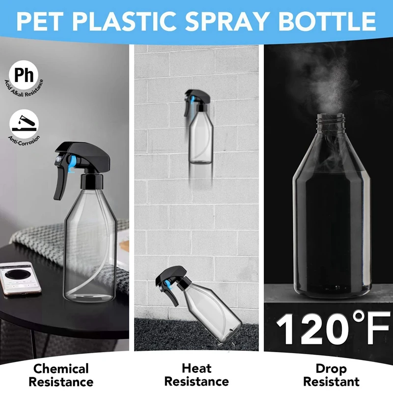 Plastic Spray Bottles For Cleaning Solutions,10OZ Reusable Empty Container With Durable Black Trigger Sprayer, 15Pack image 3