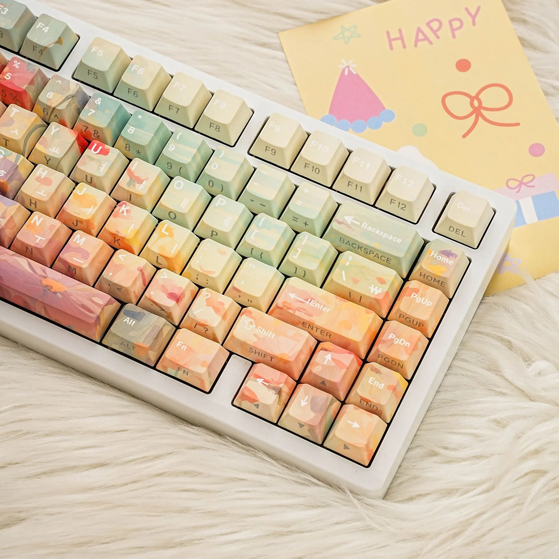 Flower Mechanical Keyboard Keycaps Spanish French German Korean Russian Arabic Japanese Cherry Profile PBT Side Printed Keycap