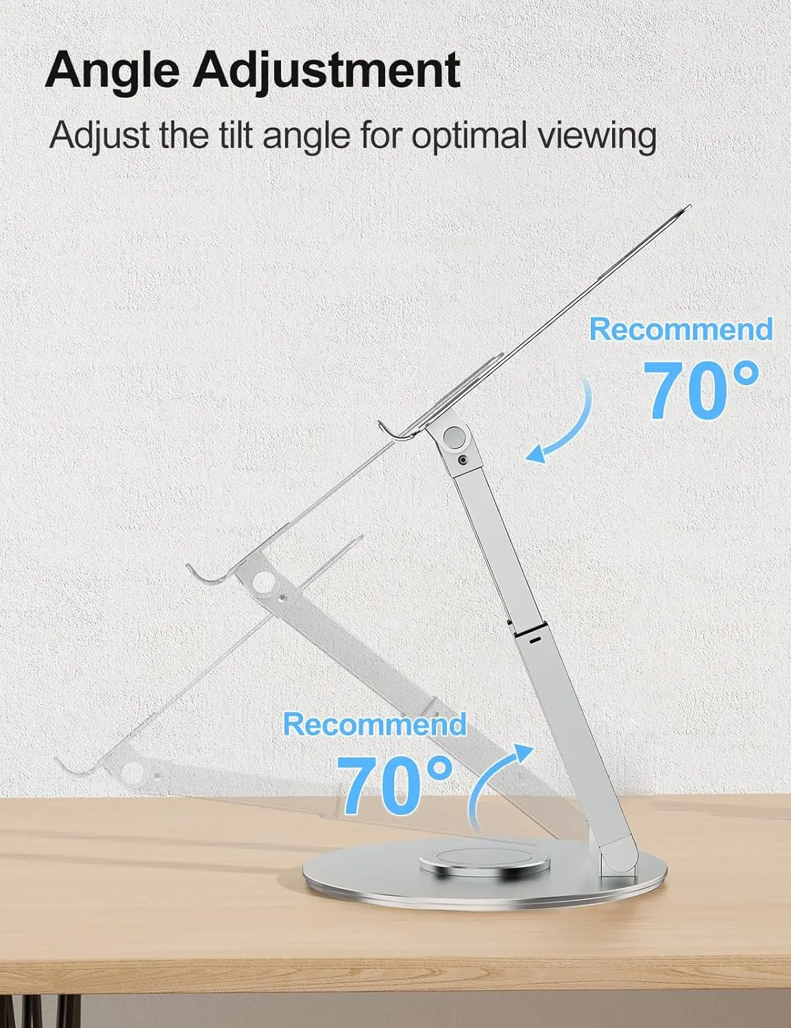 Telescopic Laptop Stand, 360° Swivel, Height Adjustable, Portable Riser for Good Posture, Fits 10-17' Laptops - Silver