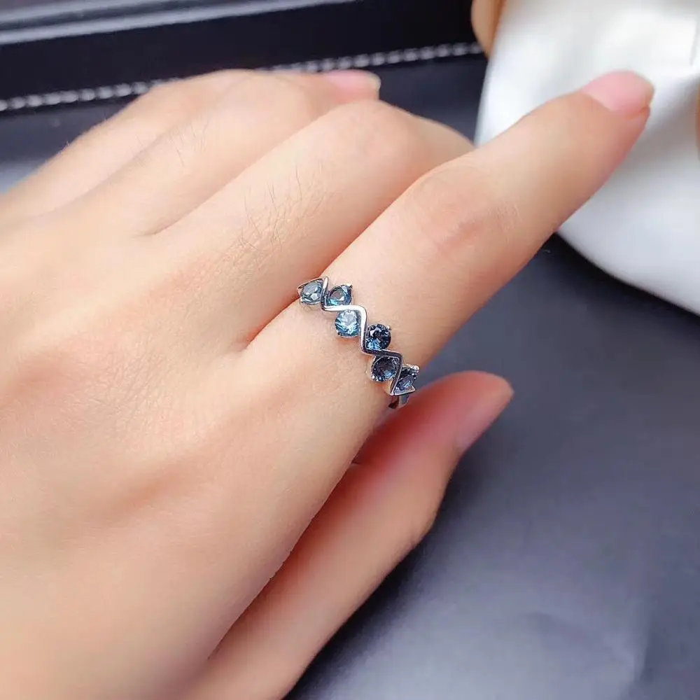 

Natural London Blue Topaz Ring S925 Sterling Silver Simple Popular Blue Gemstone Jewelry Lady Ring