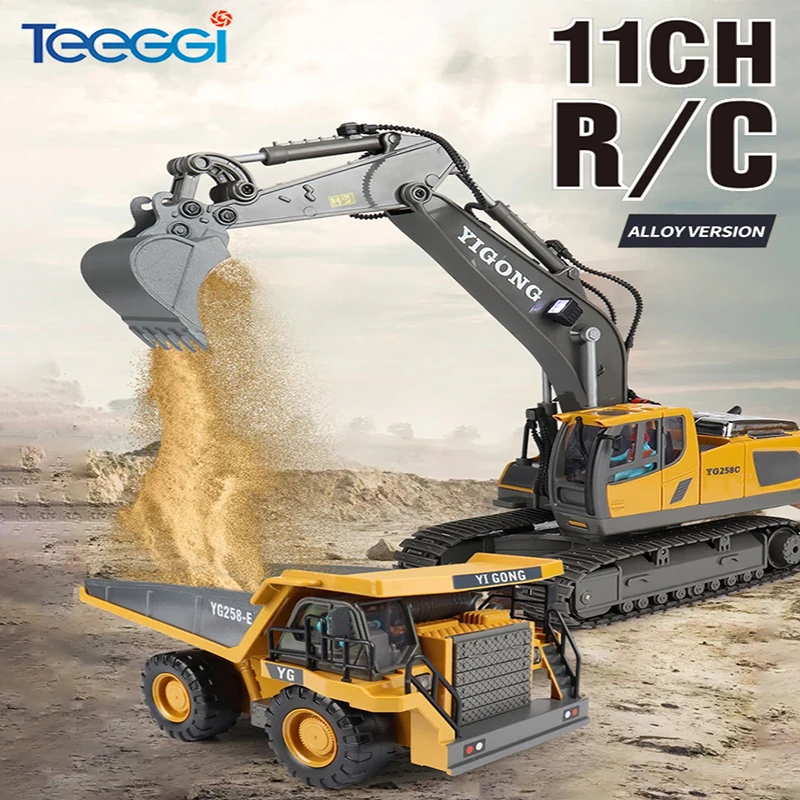 Excavatrice RC Teeggi 1:20 avec télécommande, camion à benne basculante électrique, bulldozer jouet pour enfants, véhicule radiocommandé, cadeau