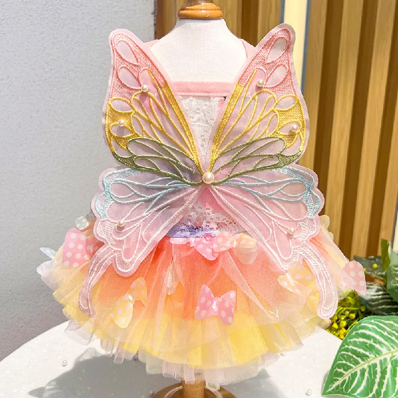 Dog Summer Dress for Pets Luxury Clothes Puppy Bridal Gown Tulle Skirt Doggy Clothing Vestidos for Small Medium Dogs Butterfly