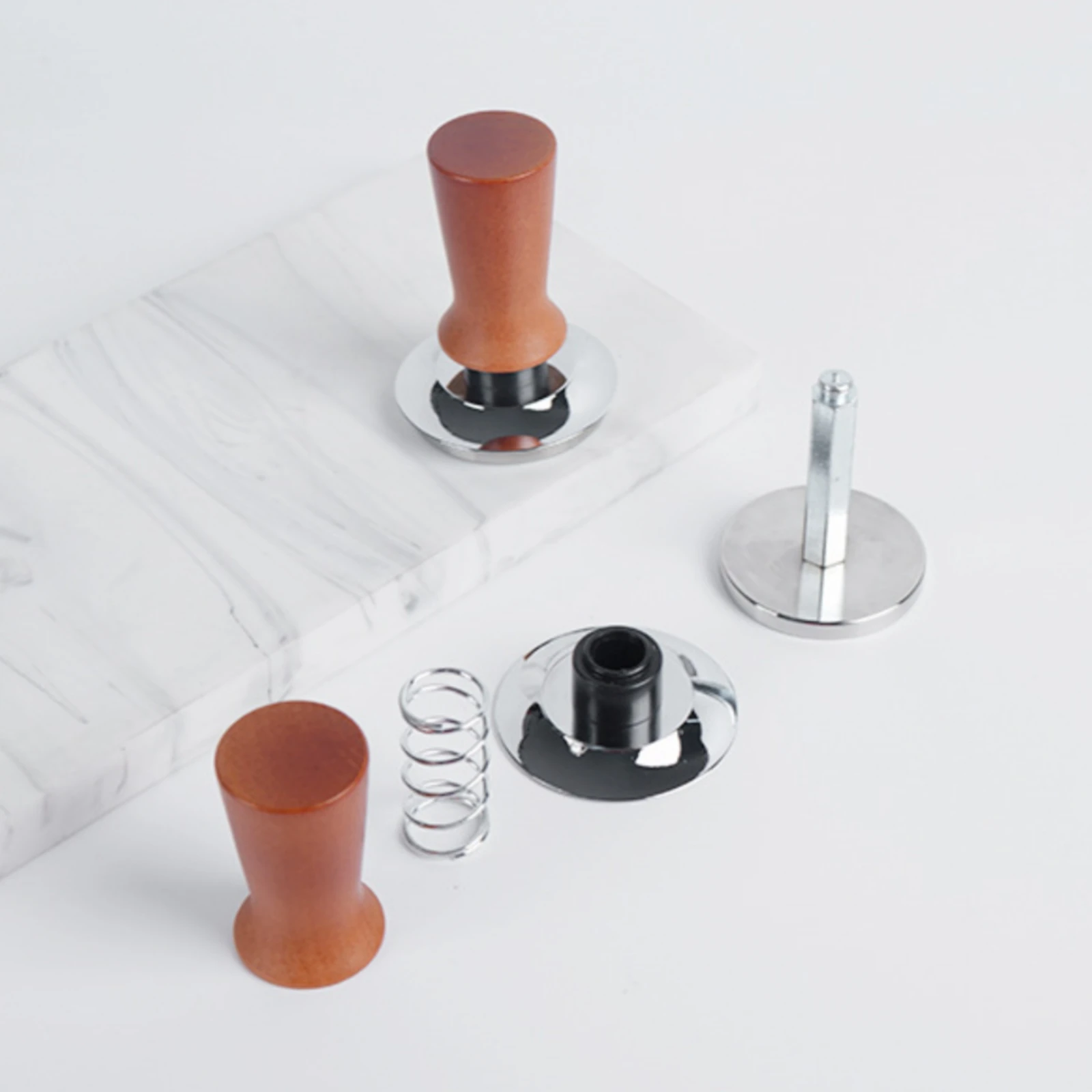 Espresso Tamper with Wooden Handle Calibrated Spring Loaded Coffee Tamper Tool Manual Compact for Baristas