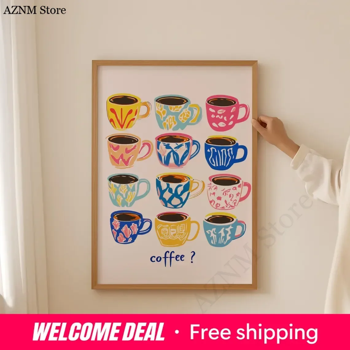 Colorful Coffee Lover Poster– Trendy Espresso Wall Art for Kitchen room decor, Funky Coffee Print, Aesthetic Dopamine Art as