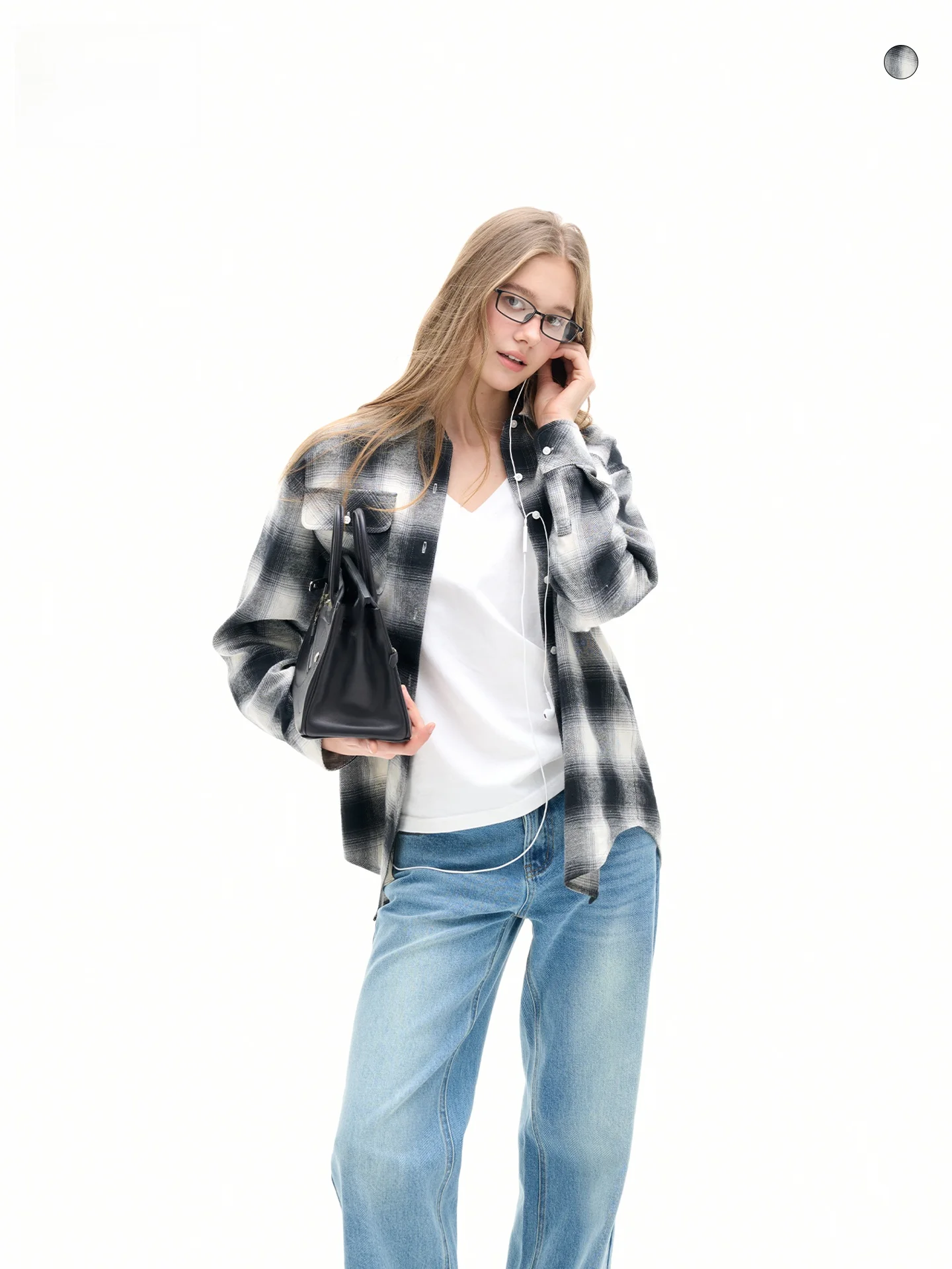 

Женская свободная рубашка в клетку LeiYu Labs, повседневная, с цветовыми блоками (черно-белая), весна 2026, дышащая, из смесового хлопка и полиэстера, длинная