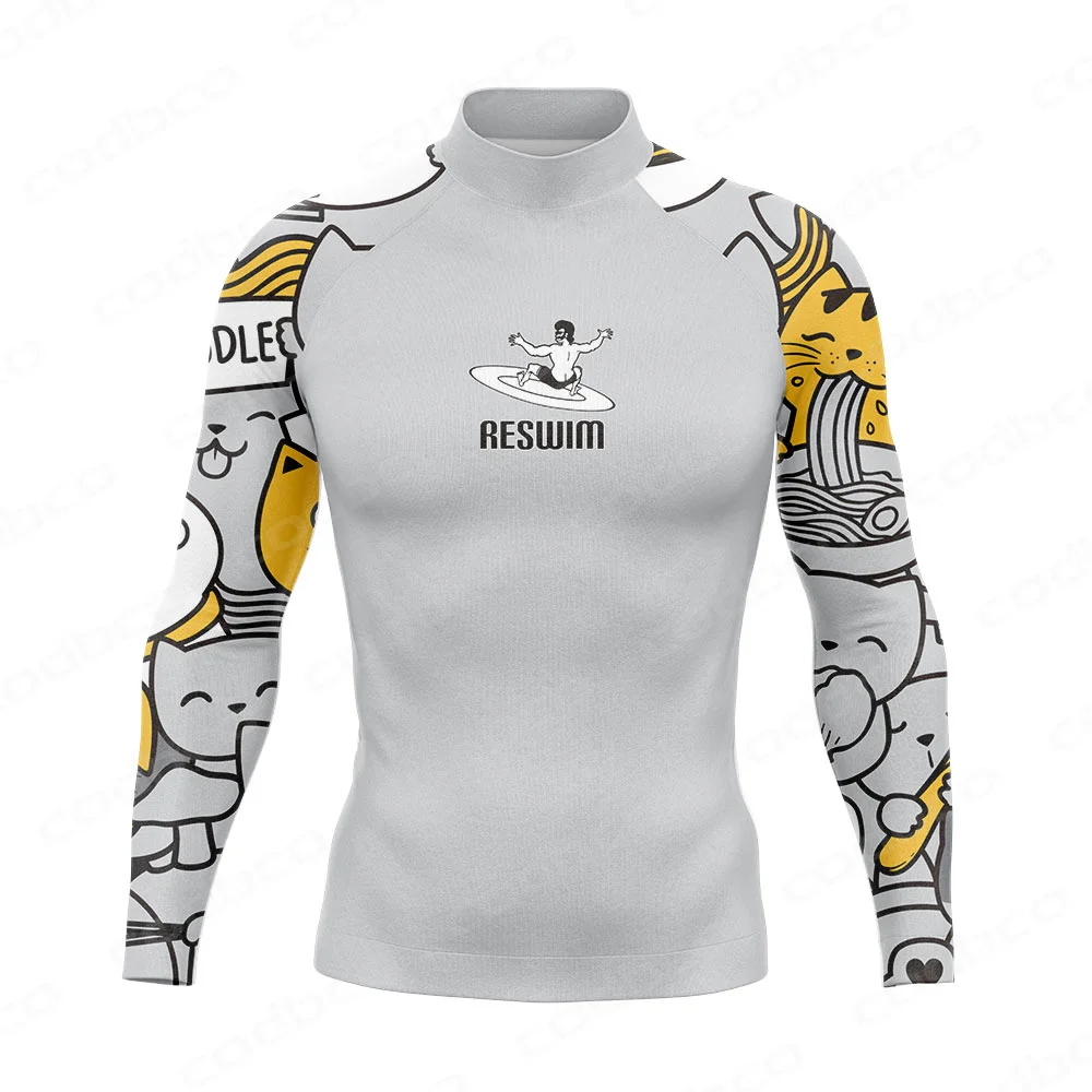 New Men's Swimsuit Rash Guard Long Sleeve Surfing Shirts UPF 50 Swimwear Funny Swim T-Shirt Sports Surf Diving Clothes Rashguard