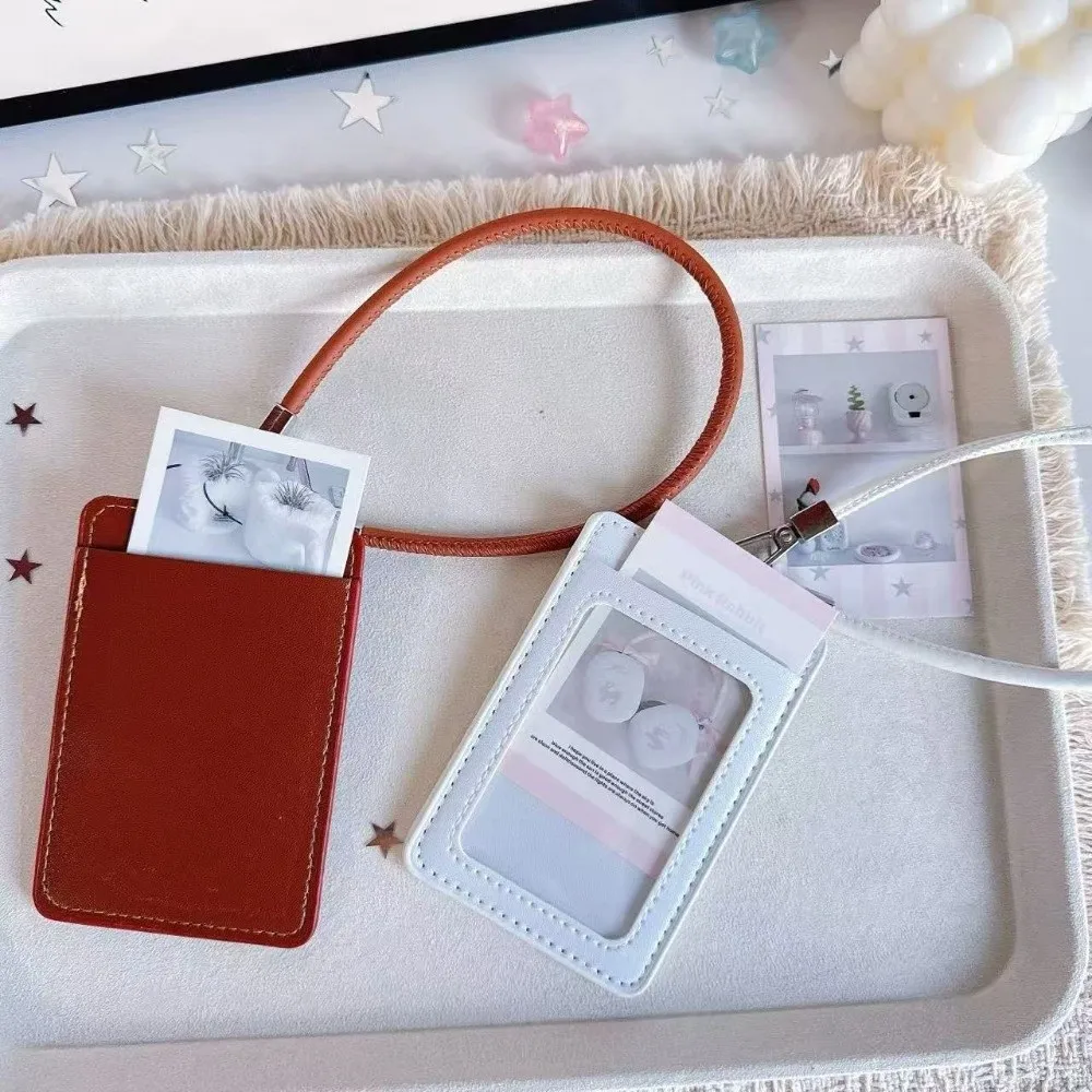 Minimalist PU Leather Card Holder Dual-Slot With Hand Wrist Strap Card Case Bus Meal Card Holder Access Control Card