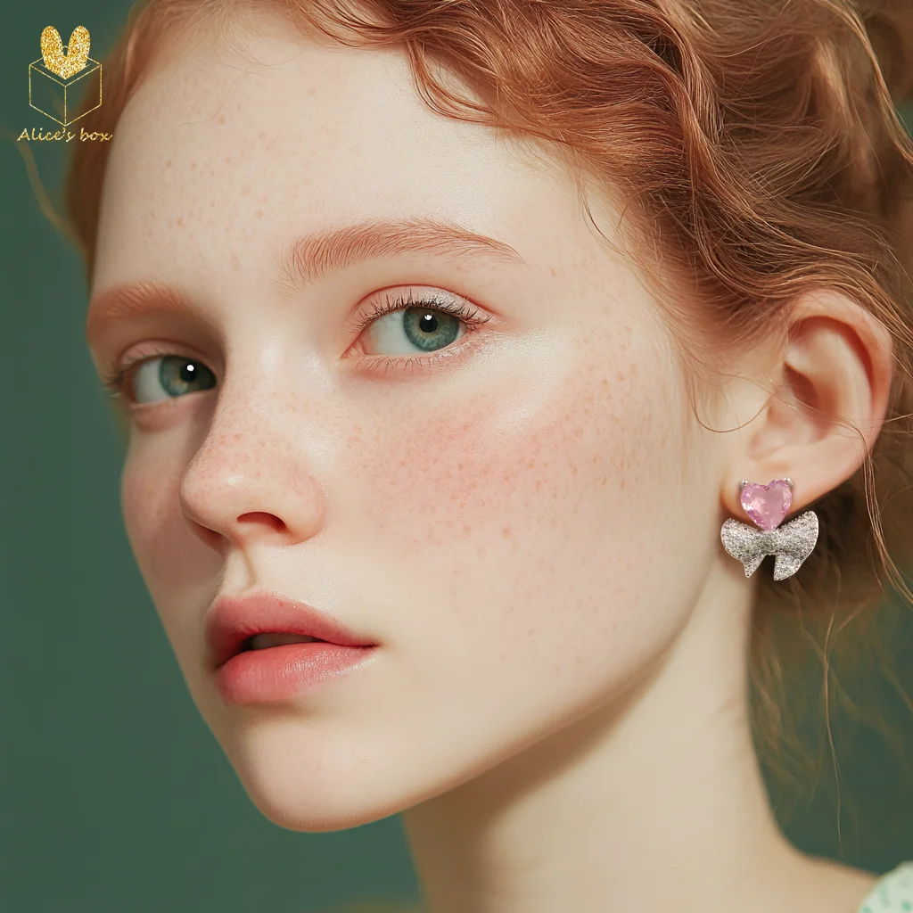 

Cute Fashion Designs Heart Ribbon Gemstone Earrings