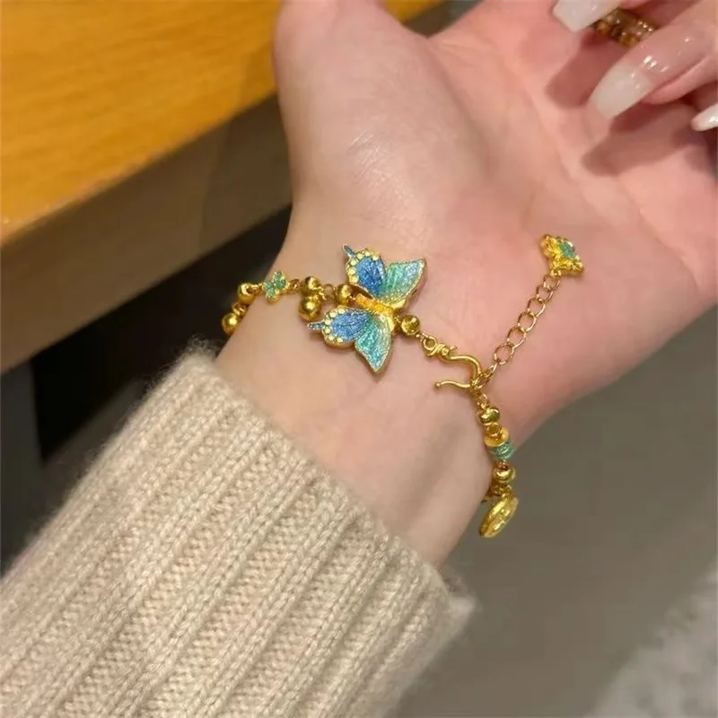 

Yellow gold blue butterfly small luxury temperament asymmetrical flower bracelet to send girlfriend