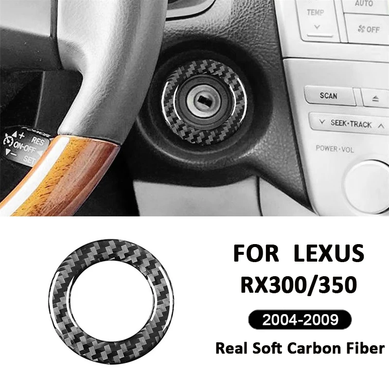 Carbon Fiber Car Engine Ignition Switch Key Lock Panel Frame Ring Trim Cover Decoration Sticker For LEXUS RX300 RX350 2004-2009