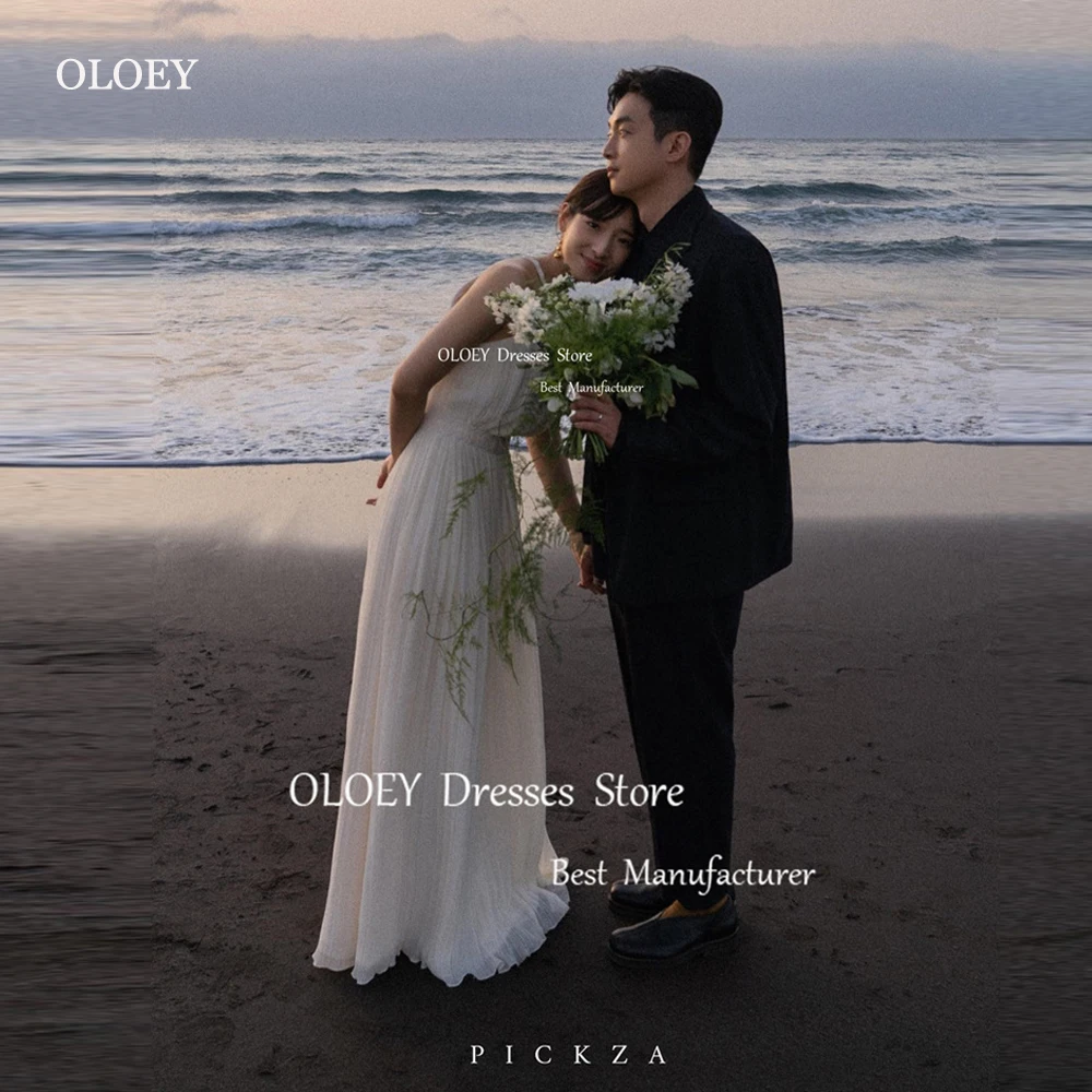 OLOEY-simples vestido de casamento drapeado, cintas de espaguete coreanas, vestidos de noiva até o chão, vestido de festa formal, vestidos de praia