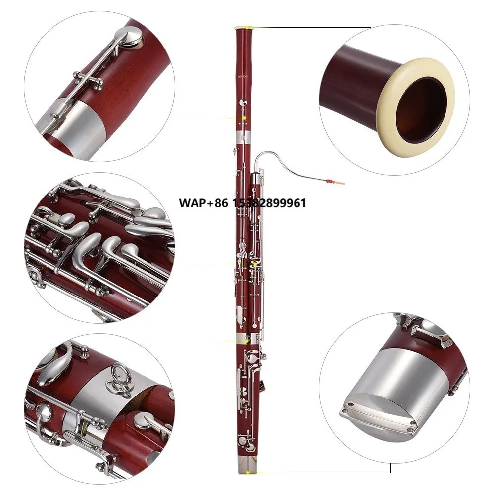 Professional C Key Bassoon Maple Wood Body Cupronickel Silver Plated Keys Woodwind Instrument with Reed Gloves Cleaning Cloth Ca