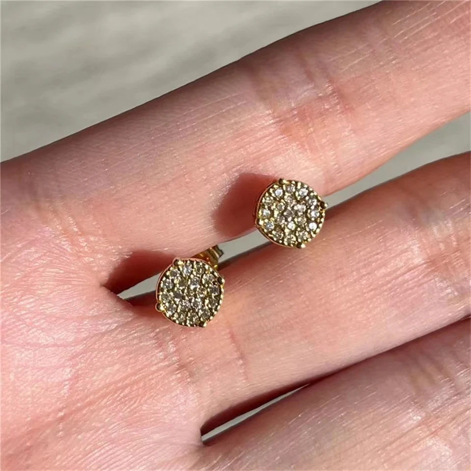 Gold-Color Square Ear Studs For Women Fashion Shiny Classic Rhinestone Tiny Earrings Jewelry Gift Gold-Color Round Ear Studs image 4