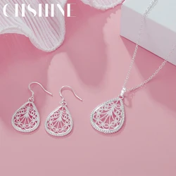 Fine 925 sterling Silver elegant water drop pattern Pendant Necklace earring For Women luxury fashion party wedding Jewelry sets