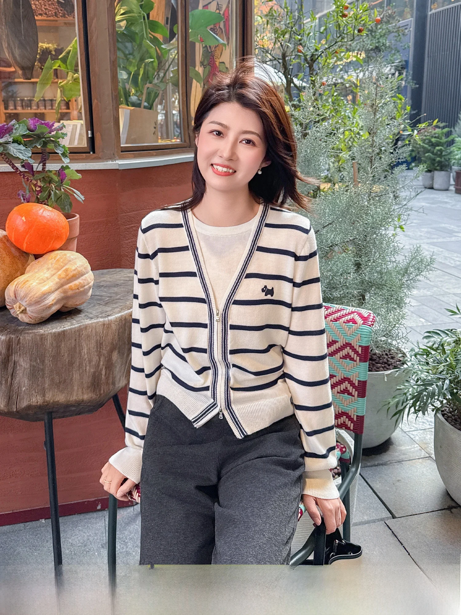 

Женский вязаный кардиган Zillal Casual Sle с круглым вырезом, на молнии, в полоску, с цветовыми блоками, имитация двухслойности, из полиэфирного волокна