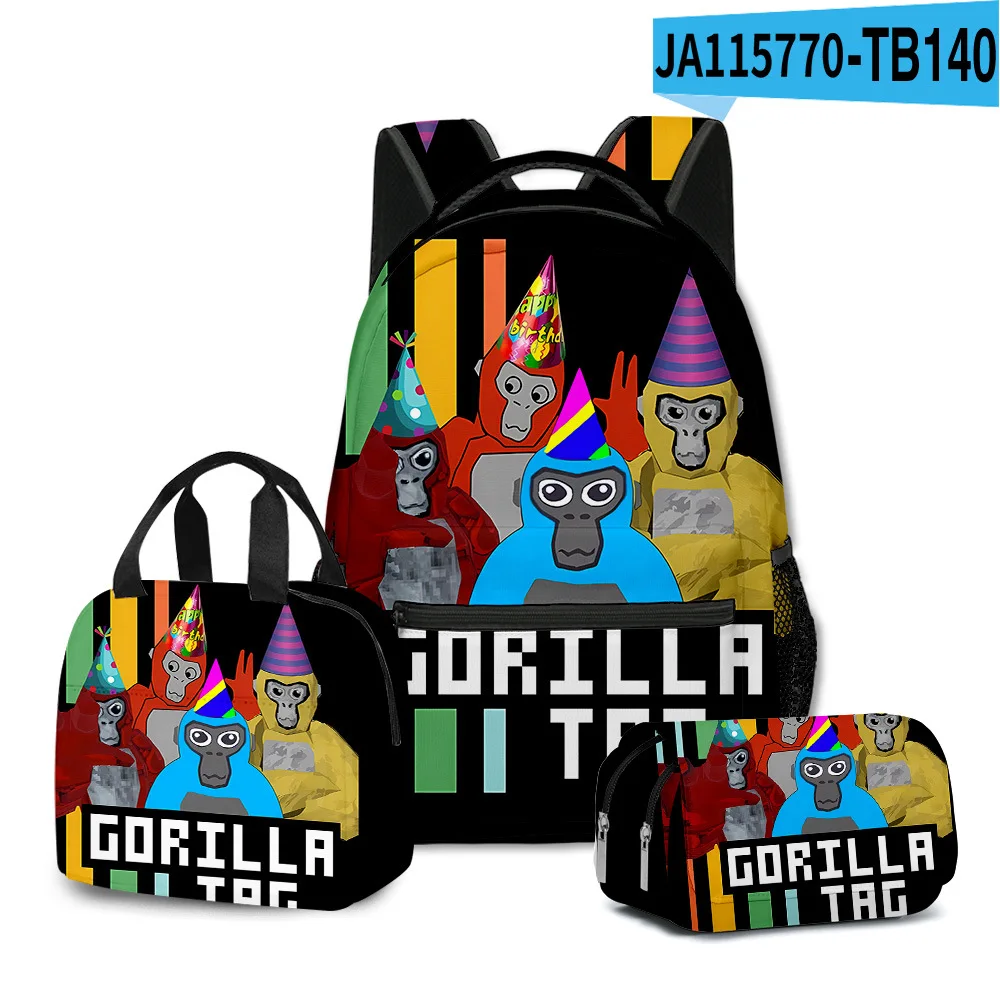 Classic Popular Novelty Gorilla tag 3D Printed 3pcs/Set student School Bags Travel Notebook Backpack Lunch bag Pencil Case image 3