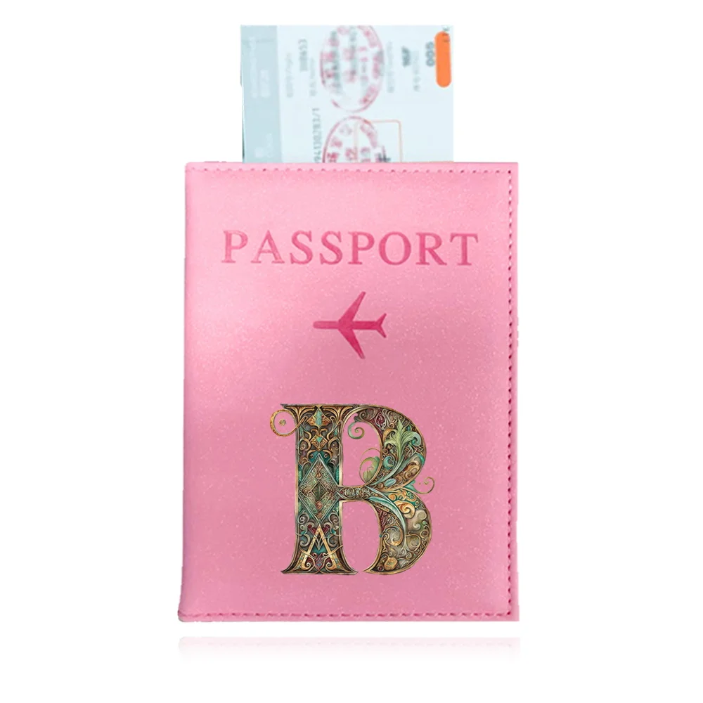 Soporte para pasaporte de cuero PU para mujer, funda para pasaporte, soporte para documentos de viaje, impresión UV, serie de letras gráficas, billetera para tarjetas de identificación