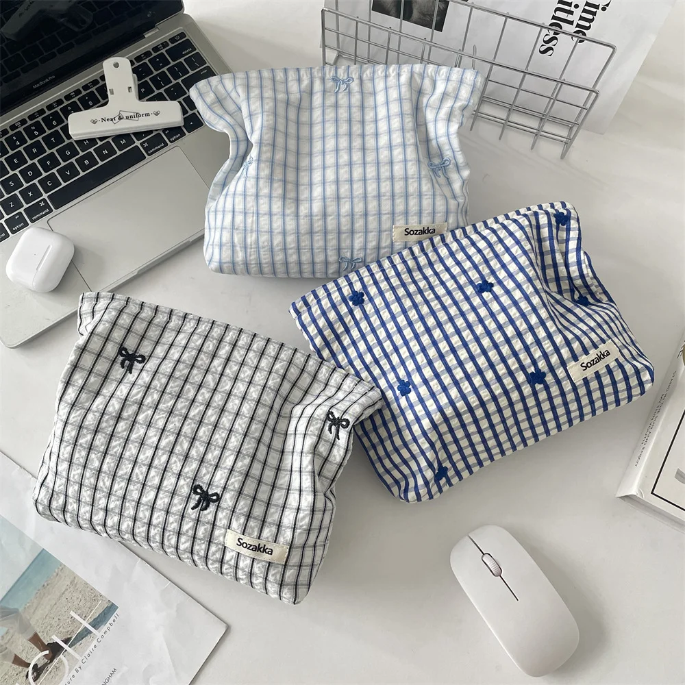 Sac à cosmétiques, sac de maquillage brodé, sac de rangement, pochette à cosmétiques à carreaux pour cadeau, sac à main à usage quotidien