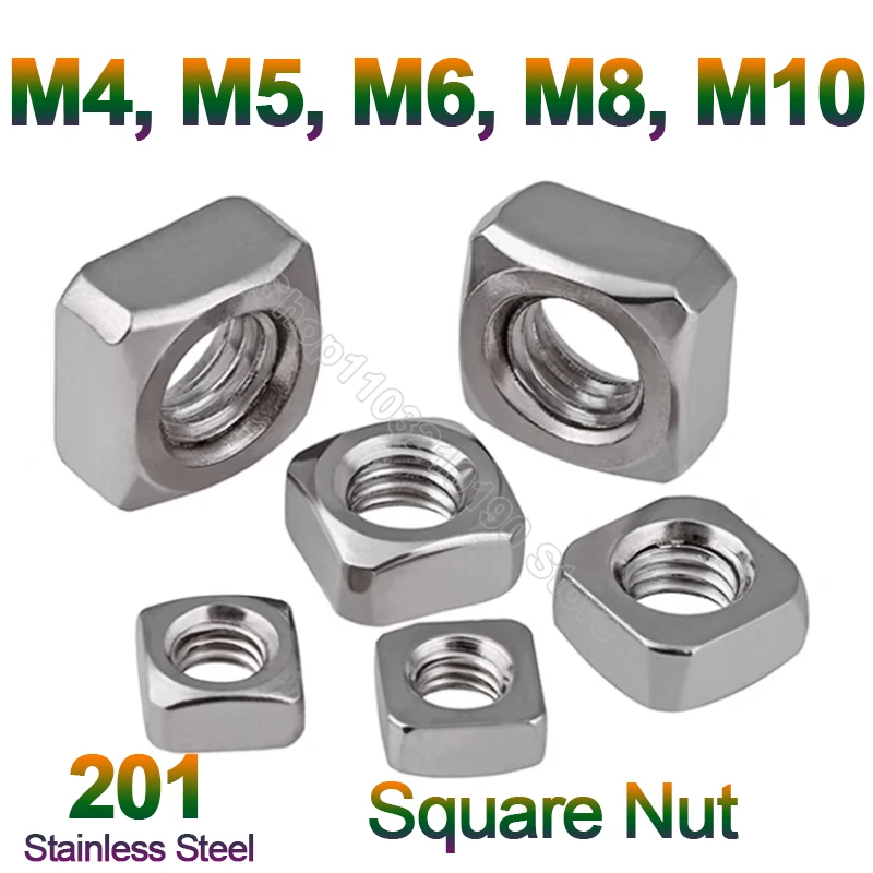 10-50pcs M4 M5 M6 M8 M10 Square Nuts SUS 201 Stainless Steel Square Thin Nut DIN557 GB39 Lock The Thin Screw Cap Thickness 3-8mm