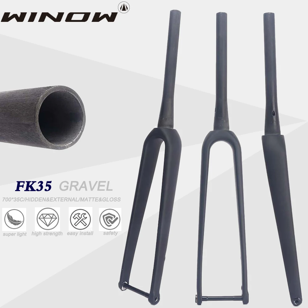 

Winowsports Carbon Gravel Fork 700C 100x12MM Road Bike Cyclocross Fork Hidden External Disc Brake Bicycle Front Fork