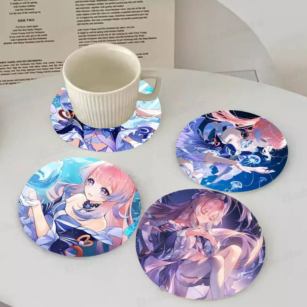 Sangonomiya Kokomi Genshin I-Impact Anime Wood Coaster Set - Heat Resistant for Tea & Coffee, Home Cafe Decor Holiday Gift