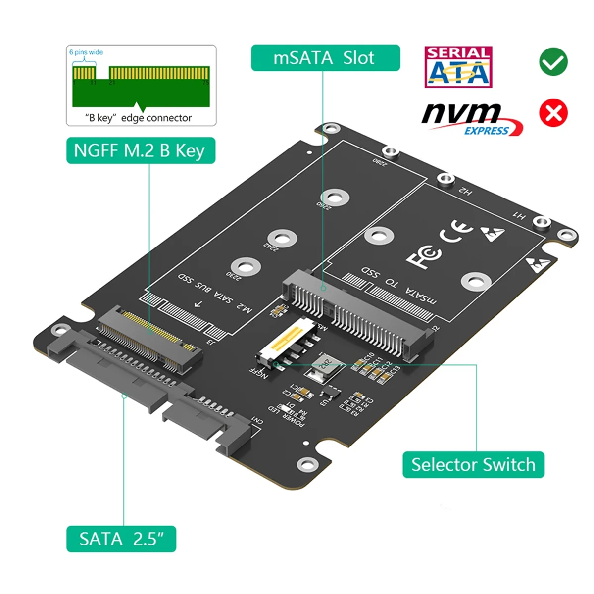 &ABDH& 2 en 1 combina M.2 NGFF Key B y MSATA SSD a 2,5 SATA3 adaptador con carcasa de plástico SSD