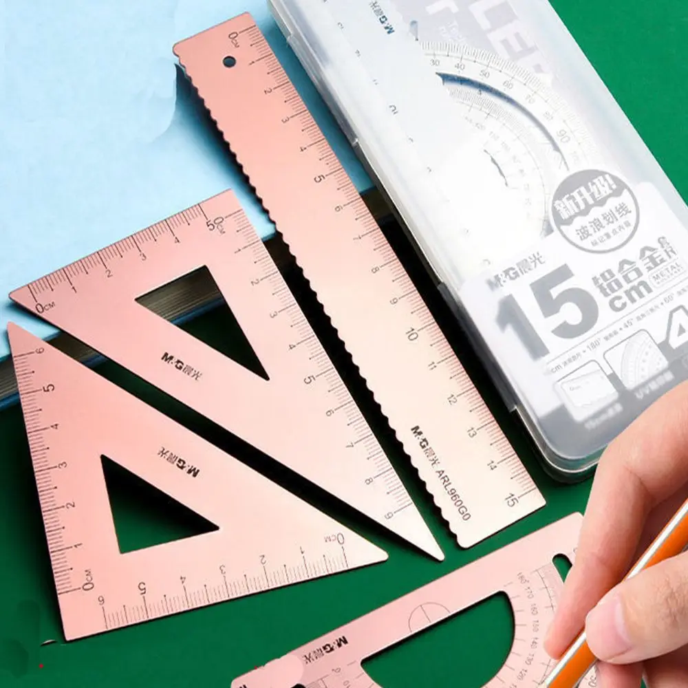 High quality Maths Compass Geometry Office Metal Rulers Aluminium Ruler Set Drafting Supplies Examination Stationery