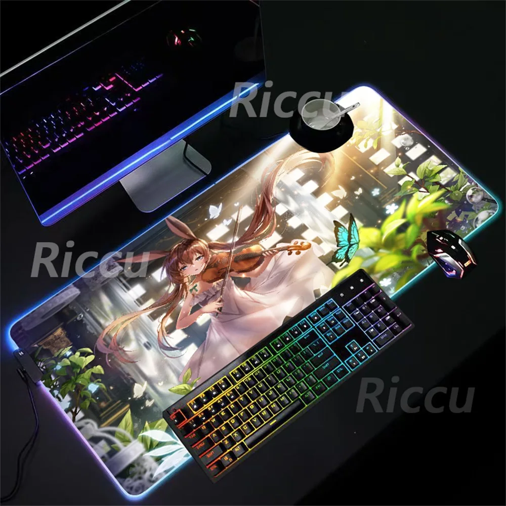 Best Sellers Arknights Amiya LED PC size mats High definition printing New image RGB Mouse Pad Backlight XXL accessory mouse pad