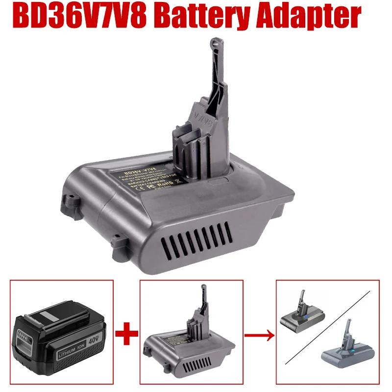 

Для Black & Decker литий-ионный аккумулятор 36 В, конвертируемый в для беспроводного пылесоса серии Dyson V7 V8, адаптер для аккумулятора BD36V7V8
