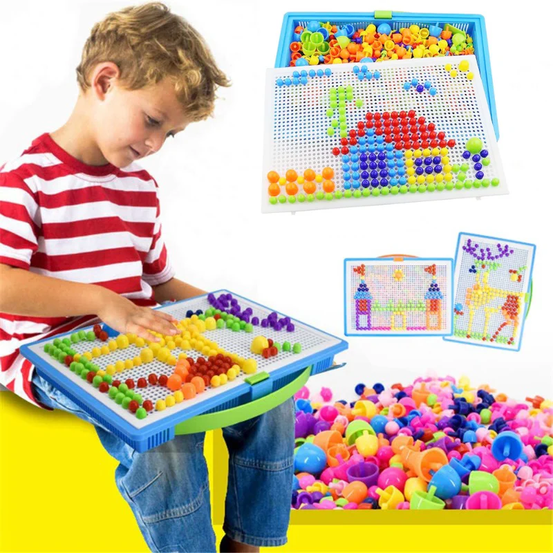 296 ชิ้น/เซ็ตกล่องบรรจุ Grain เห็ดเล็บลูกปัดอัจฉริยะ 3D ปริศนาเกมกระดานจิ๊กซอว์สําหรับเด็กของเล่นเพื่อการศึกษาเด็ก