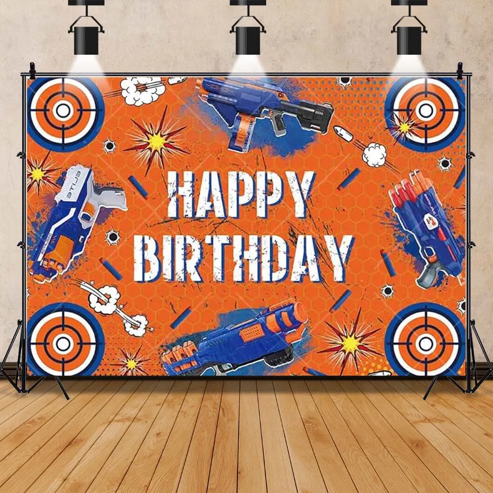 Cartoon Shooting Gun Bullseye Ready to Fire Kids Cool Boy Birthday Party Backdrop Custom Babys Room Decor Photography Background