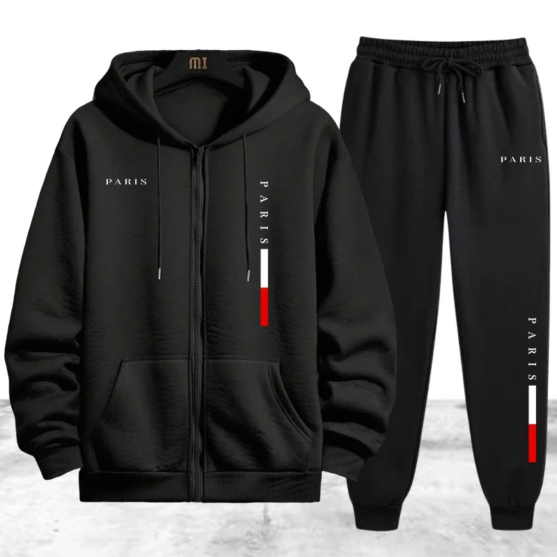 Men's Coat Tracksuit 2 Pcs Set Casual Zip Hooded Sweatshirt Street Sports Jogging Clothing AutumnWinter Single Jacket Tops Pants
