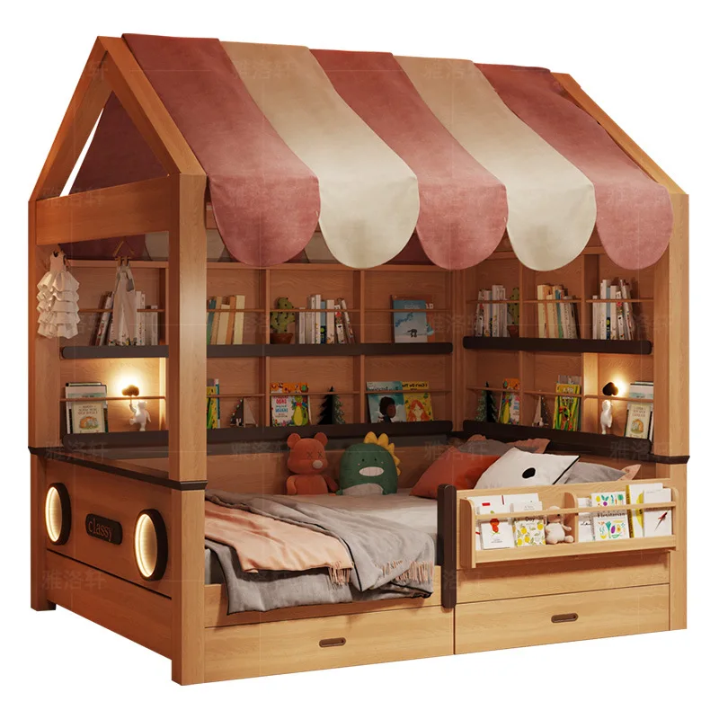 

Children's tree house tent bunk b with light popsicle bed Montessori solid wood wardrobedouble high and low mother and child bed