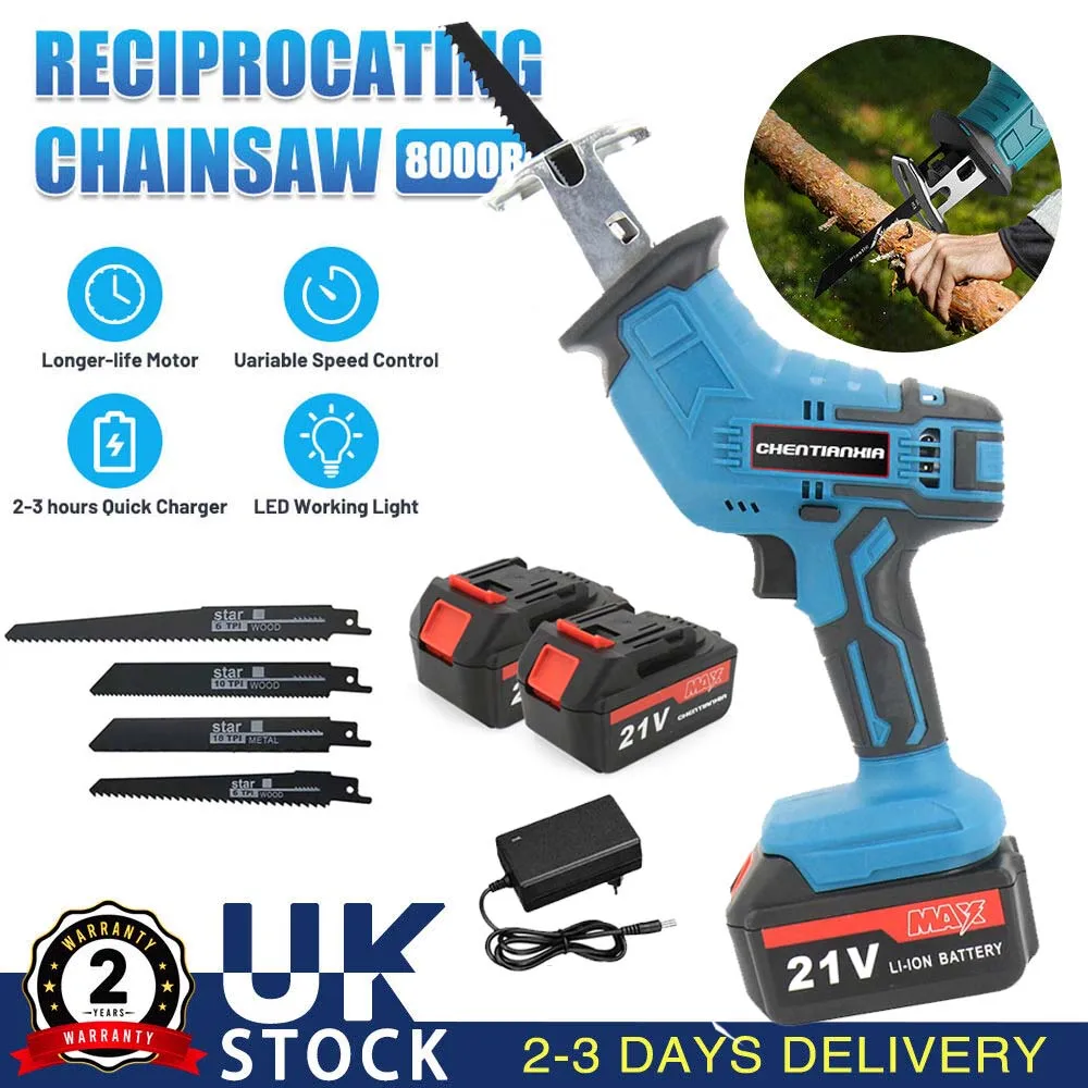 Cordless Reciprocating Saw Set 2500mAh Battery 3000RMP Variable Speed w/ 4 Blade