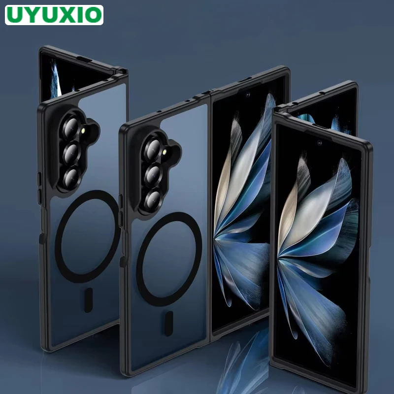 

Магнитный чехол UYUXIO для мобильного телефона Samsung Galaxy Z Fold 7, чехлы с беспроводной зарядкой, тонкий прочный полупрозрачный чехол с магнитом