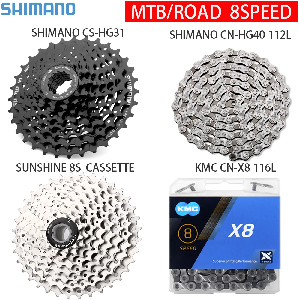 Original Shimano K7 8Speed Groupset HG31 32/34T Flywheel Sunshine 23/25/28/30/32/36/40/42/46T  Cassette HG40/KMC X8 Chain 8V Kit