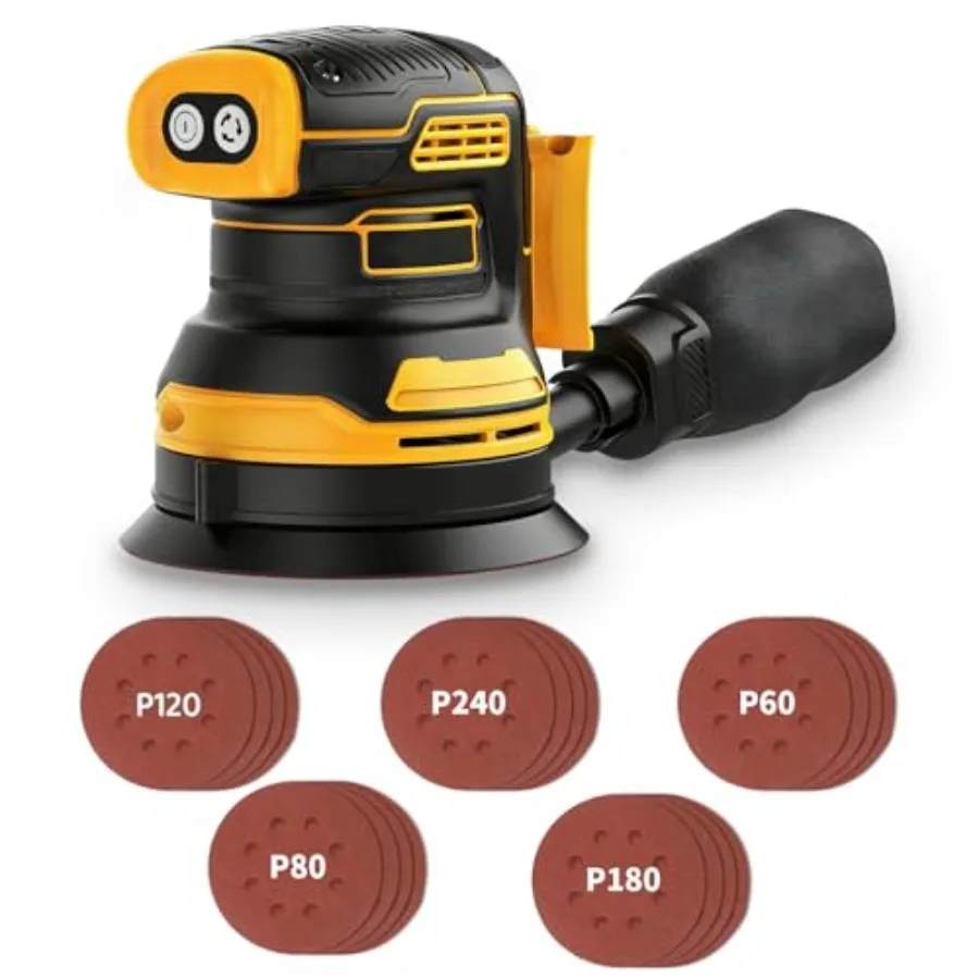 

Random Orbital Sander for Dewalt 20V Battery 5" Cordless Sander with 20pcs Sandpaper 3 Variable Speeds and MAX18000 RPM Dust Co