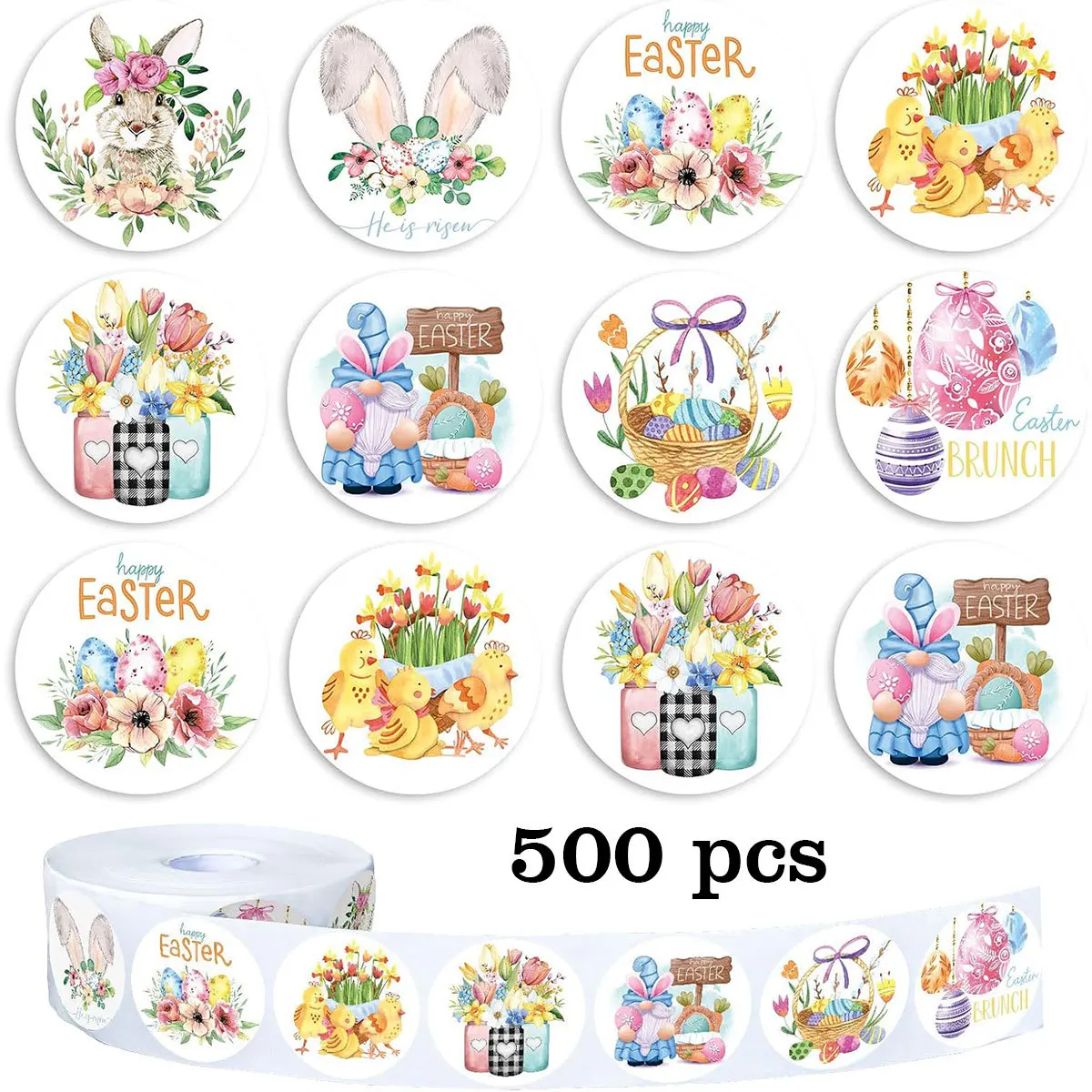 500pcs Happy Easter Stickers Cute Rabbit Stickers Gift Sealing Labels Baking Package DIY Wrapping Box Gift Bag Decor 2.5CM