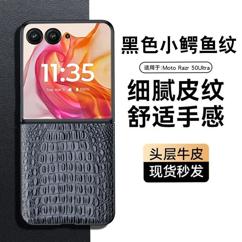 

Wobiloo Genuine Leather Magnet Clasp Phone Case For Motorola Moto Razr 50 Ultra Kickstand Holster Cover Protective Full Funda