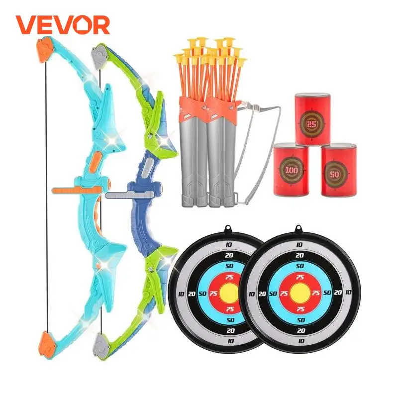 VEVOR Kids Bow and Arrow Set LED Light Up Archery Toys Set with 10/20 Suction Cup Arrows Target & Quiverfor Kids Ages 4-8 8-12