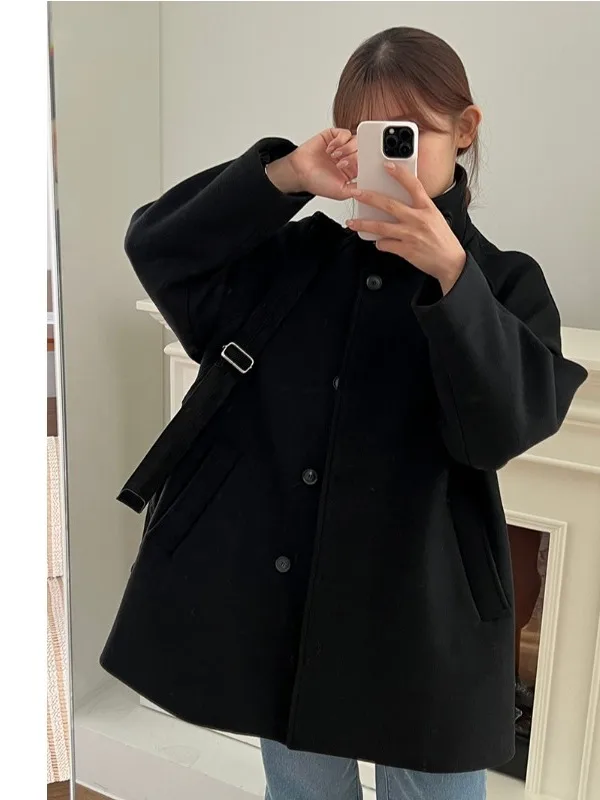 

Новое зимнее шерстяное пальто в стиле ретро Briti Sle Thiened с воротником-стойкой на одной пуговице, универсальная женская верхняя одежда Long Sve Mid-L...