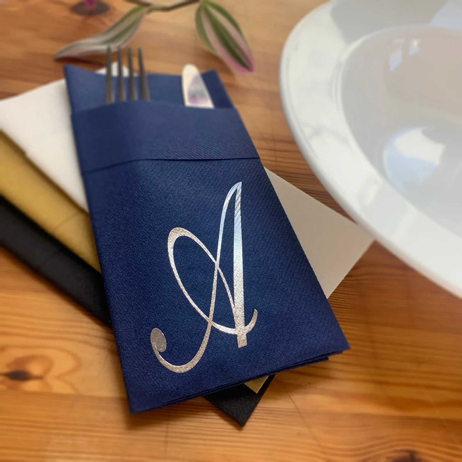 50pcs Personalized printed , Perfect Size Linen-Like Handmade Disposable, Pocket wedding napkins for reception or Events