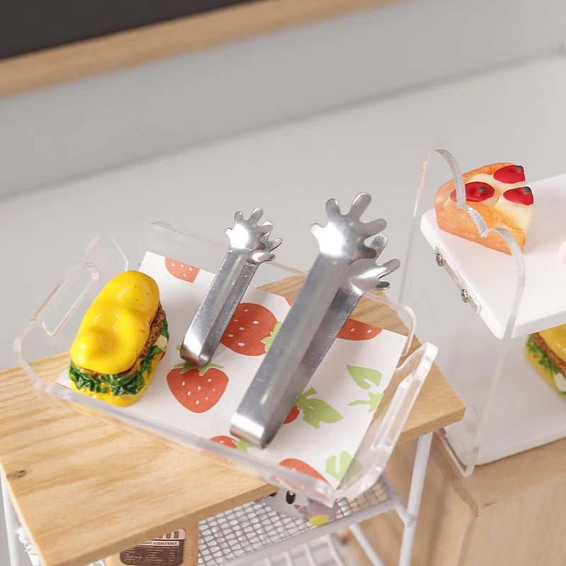 1:12/1:6 Dollhouse Miniature Metal Tongs Food Clip Bread Tongs Model Tableware Cookware Kitchen Utensils Tools Kids Toys